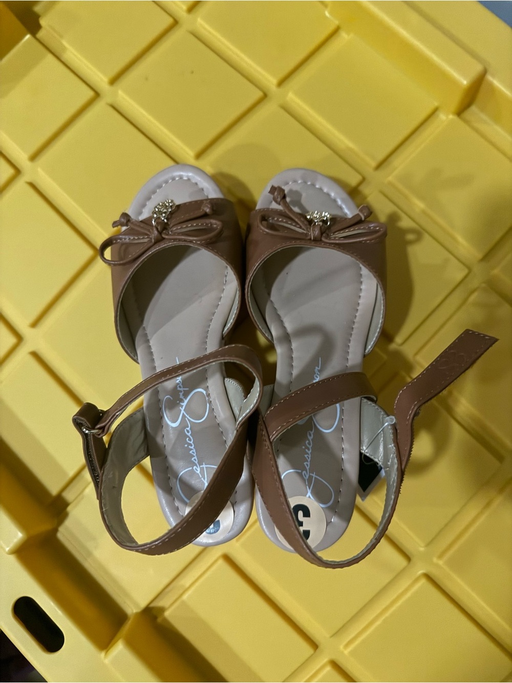 Jessica Simpson Kids Tan Bow Ankle-Strap Sandals